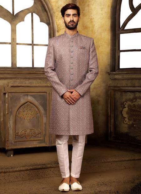 Ash Colour Party Wear Jacquard Nawabi Indo Western Collection 1104